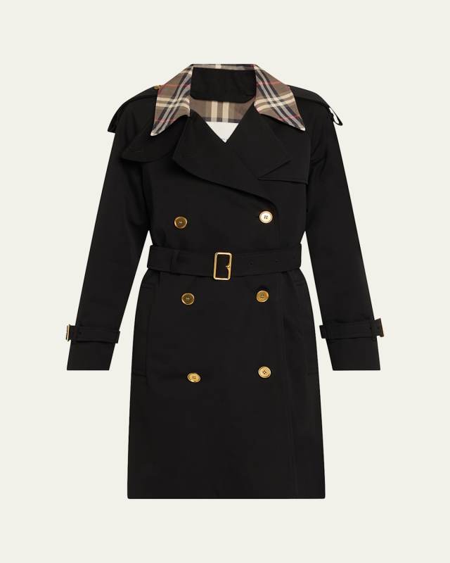 Castleford Check-Collar Belted Short Trench Coat